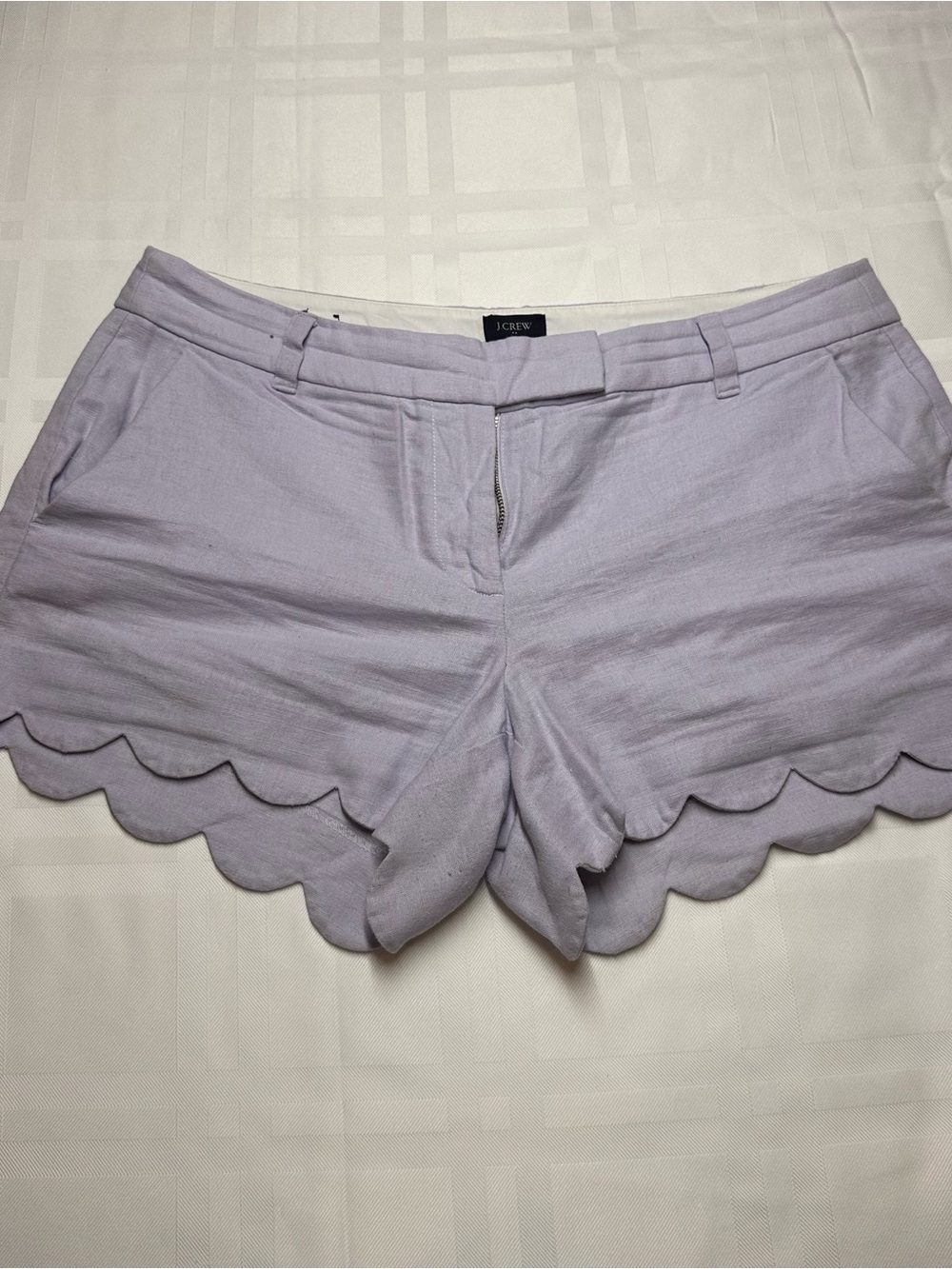 J. Crew Lavender Scallop Hem Linen-Blend Shorts